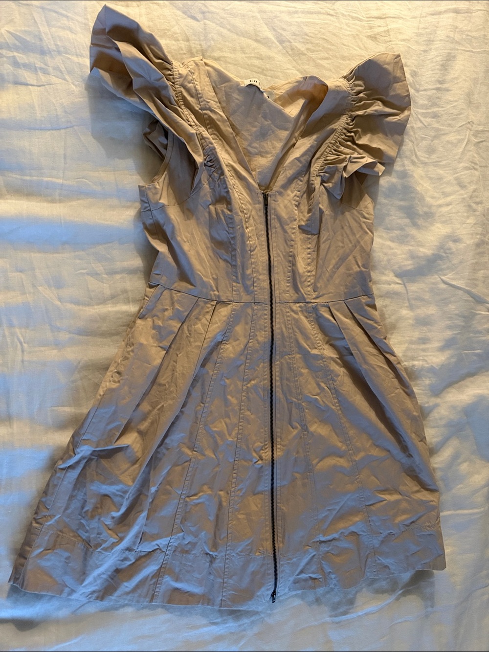 En Saison Beige Ruffle-Sleeve Mini Dress